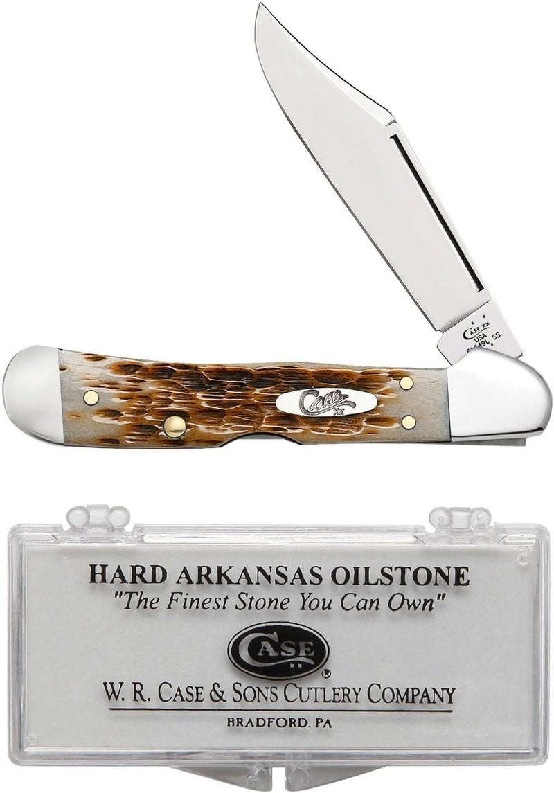 Case XX WR Pocket Knife Mini Copperlock Amber Jig Bone W/Sharpening Stone (61749 L SS) - Length Closed: 3 5/8 Inches - Image 1